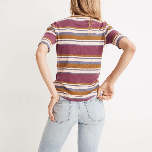 Madewell Purple and Gold Short Sleeve Striped Knit Top - Picture 11 of 12